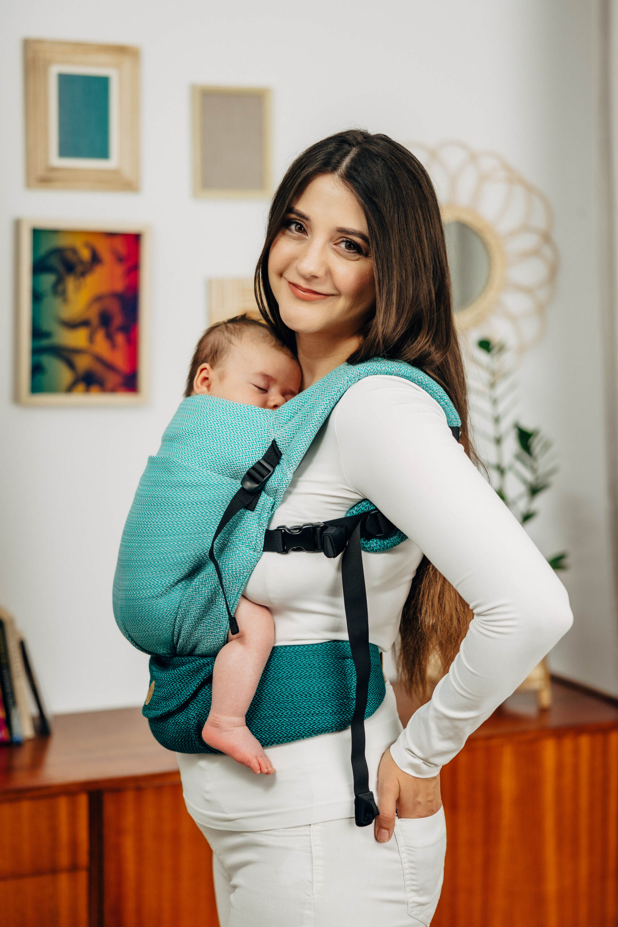 LennyLight csatos hordozó 100% pamut |   LITTLE HERRINGBONE OMBRE GREEN