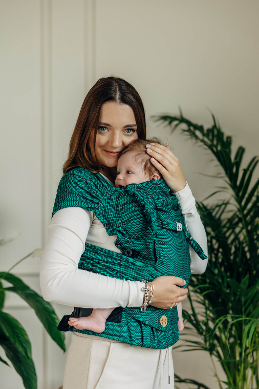 LennyHybrid félcsatos hordozó 100% pamut | LITTLE HERRINGBONE EMERALD