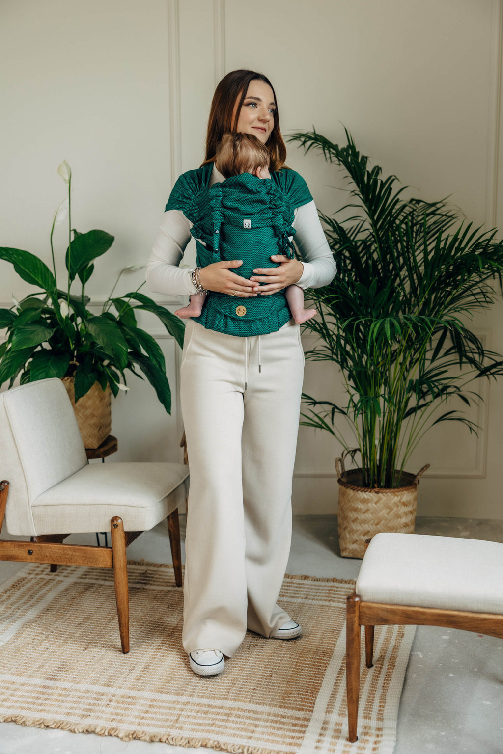 LennyHybrid félcsatos hordozó 100% pamut | LITTLE HERRINGBONE EMERALD