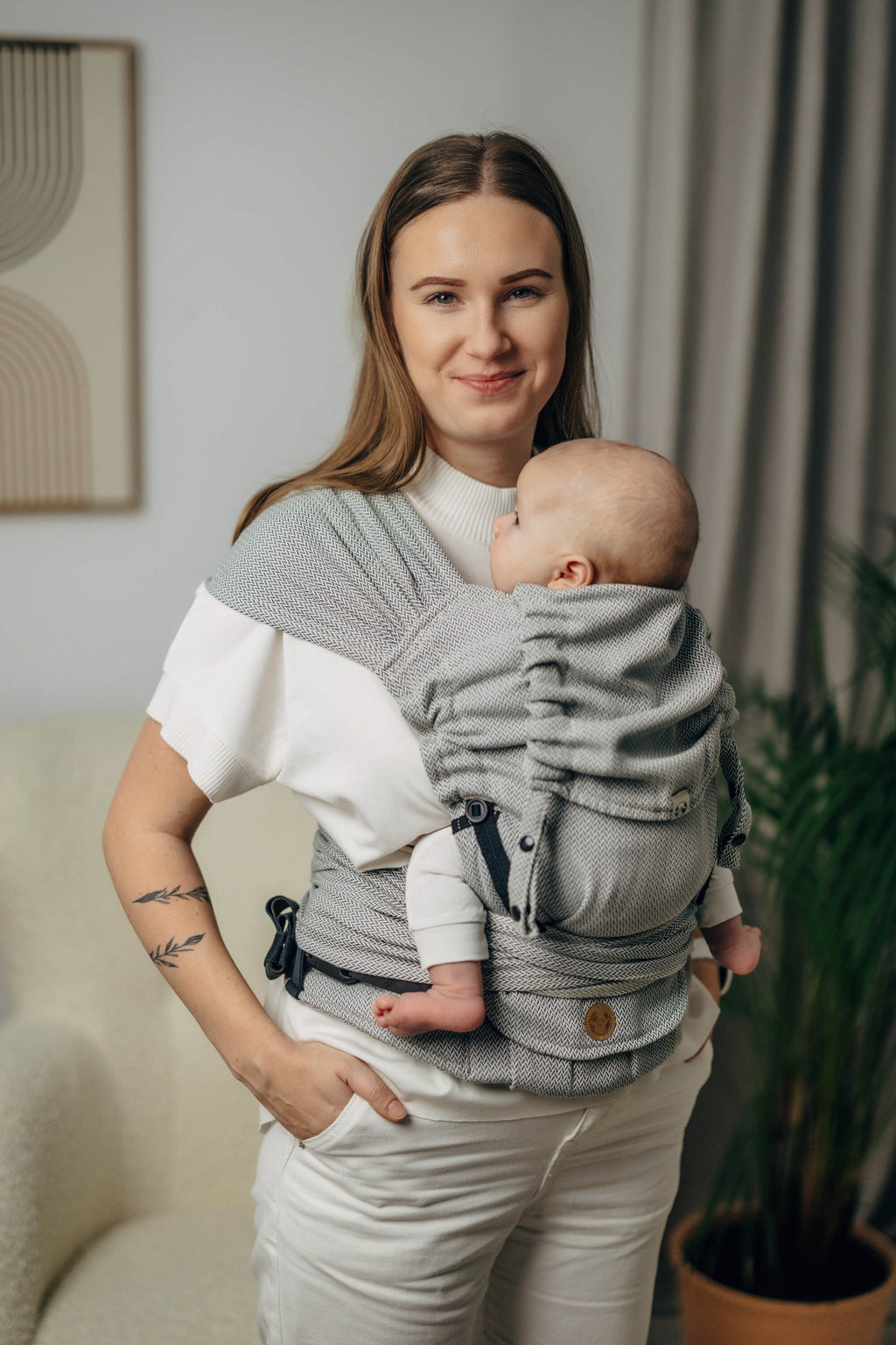 LennyHybrid félcsatos hordozó 100% pamut | LITTLE HERRINGBONE GREY
