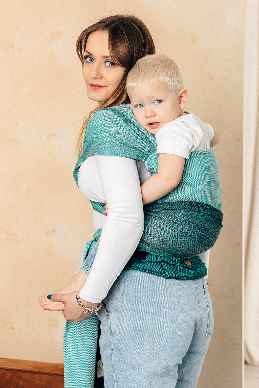 LennyHybrid félcsatos hordozó 100% pamut | LITTLE HERRINGBONE OMBRE GREEN