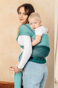 LennyHybrid félcsatos hordozó 100% pamut | LITTLE HERRINGBONE OMBRE GREEN
