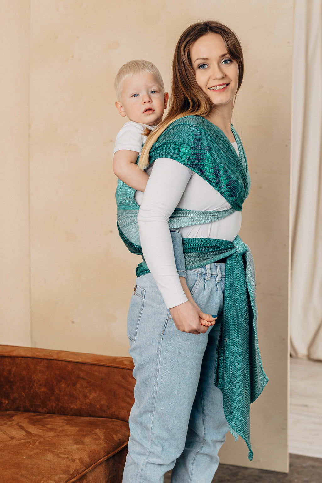 LennyHybrid félcsatos hordozó 100% pamut | LITTLE HERRINGBONE OMBRE GREEN